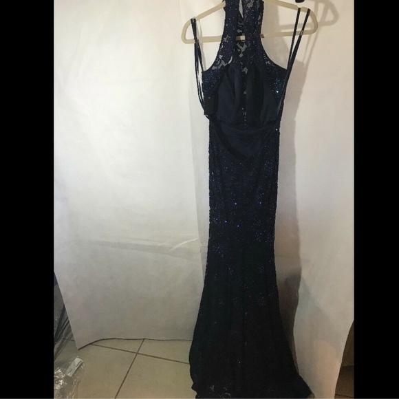 NEW! $568 La Femme Rhinestone Lace Gown‎ in Navy Blue [SZ 2 ] - Picture 6 of 10